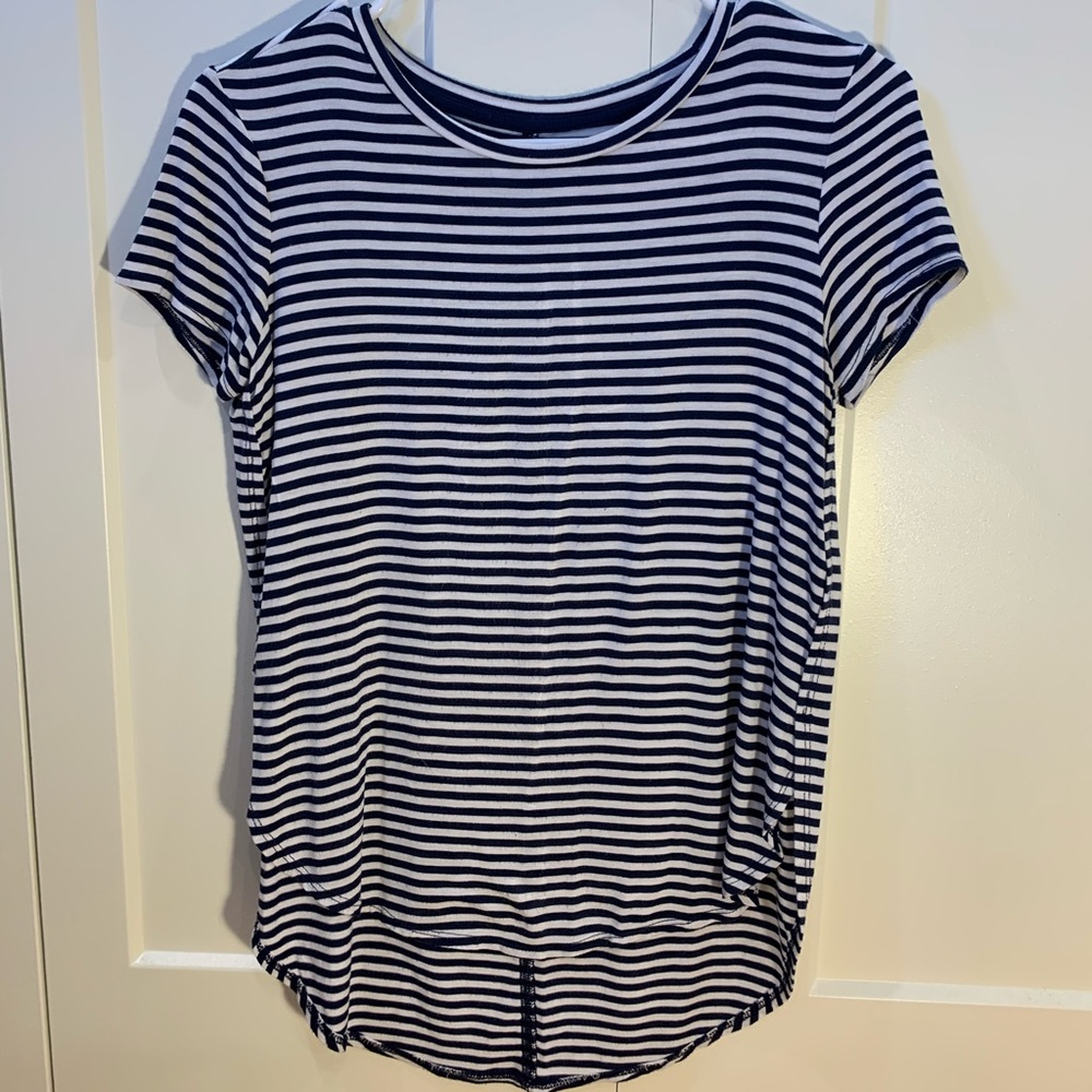 Blue and white striped dressy tshirt size L girls